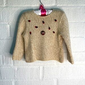 MonnaLisa Wool Knit Bimba Velvet Floral Keyhole Sweater sz 24 months